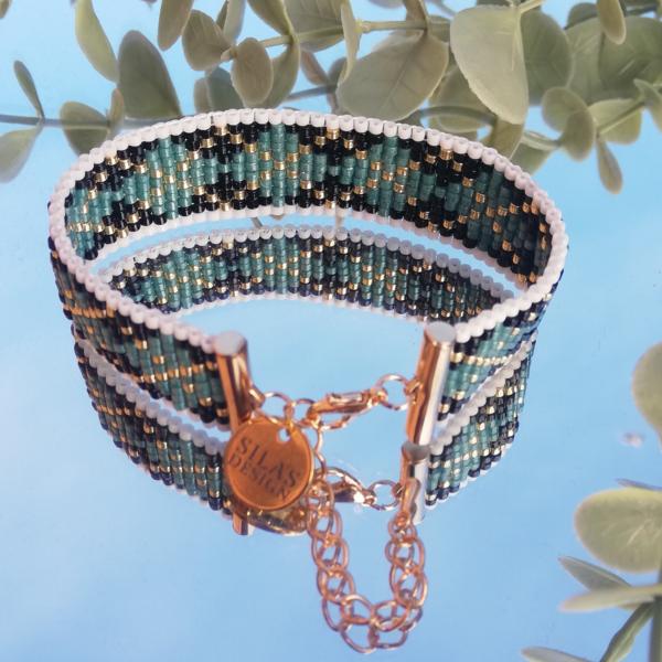 Geweven kralen armband 'Turquoise argyle'