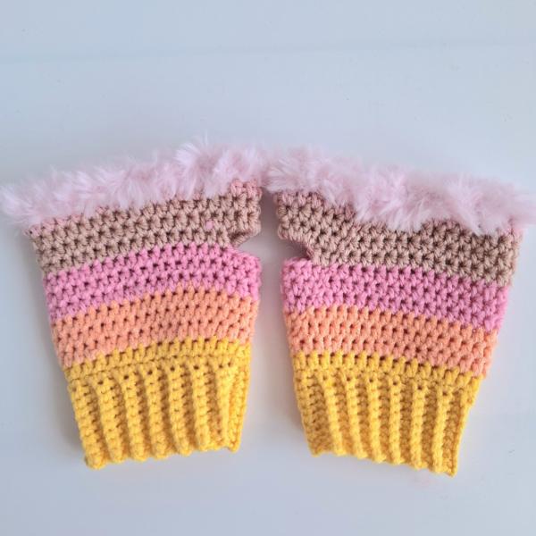 Gehaakte handschoenen - gehaakte vingerloze handschoenen | Geel, perzik, lichtroze en poederroze