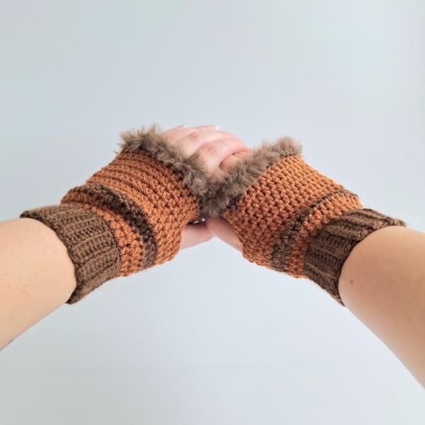 Gehaakte handschoenen - gehaakte vingerloze handschoenen | Donkerbruin en karamelbruin