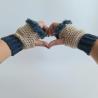 Thumbnail for Gehaakte handschoenen - gehaakte vingerloze handschoenen | Beige en denimblauw