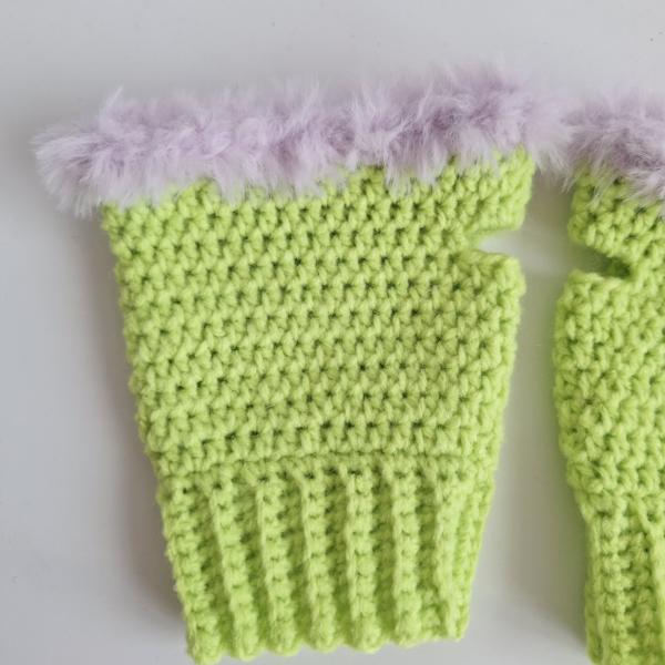 Gehaakte handschoenen - gehaakte vingerloze handschoenen | Limoengroen en lila