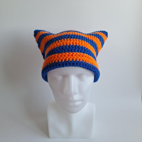 Gehaakte muts | Kobaltblauw en oranje