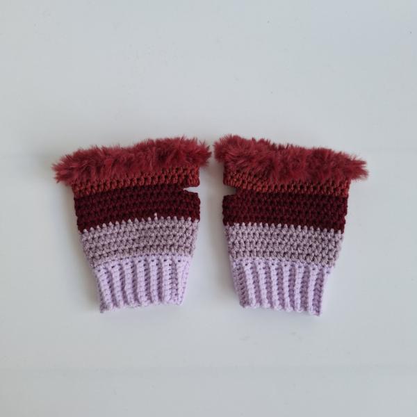 Gehaakte handschoenen - gehaakte vingerloze handschoenen | Lila, taupe en wijnrood