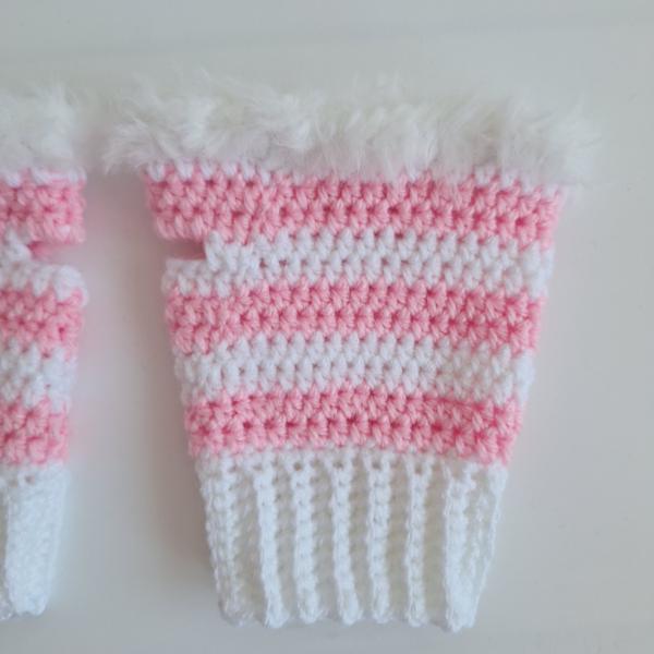 Gehaakte handschoenen - gehaakte vingerloze handschoenen | Wit en lichtroze