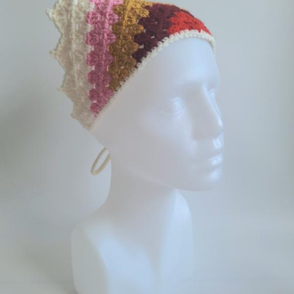 Gehaakte bandana | Rood, wijnrood, okergeel, roze en crème