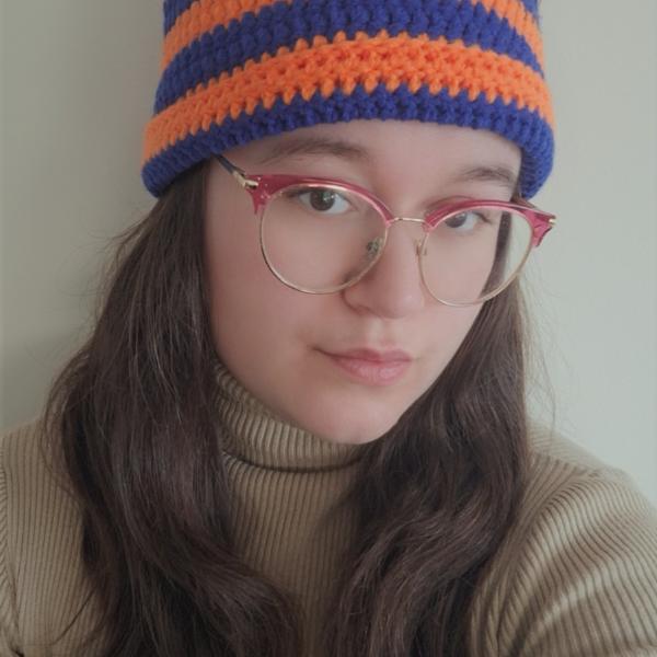 Gehaakte muts | Kobaltblauw en oranje