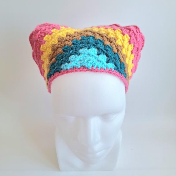 Gehaakte bandana | Turquoise, petrol, lichtbruin, geel en knalroze