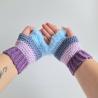 Thumbnail for Gehaakte handschoenen - gehaakte vingerloze handschoenen | Paars, lila, denimblauw en lichtblauw