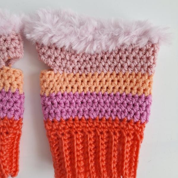 Gehaakte handschoenen - gehaakte vingerloze handschoenen | Koraaloranje, lavendel, perzik en poederroze