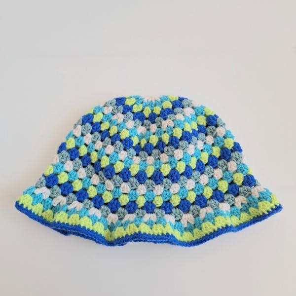 Gehaakte bucket hat | Crème, turquoise, limegroen, kobaltblauw en teal