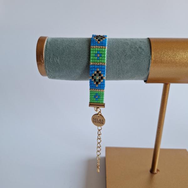 Geweven kralen armband | Blauw en groen glas-in-lood