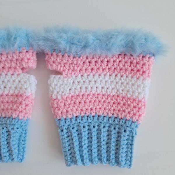 Gehaakte handschoenen - gehaakte vingerloze handschoenen | Transgender Pride vlag