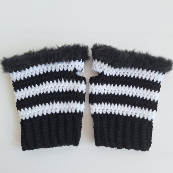 Gehaakte handschoenen - gehaakte vingerloze handschoenen | Zwart en wit