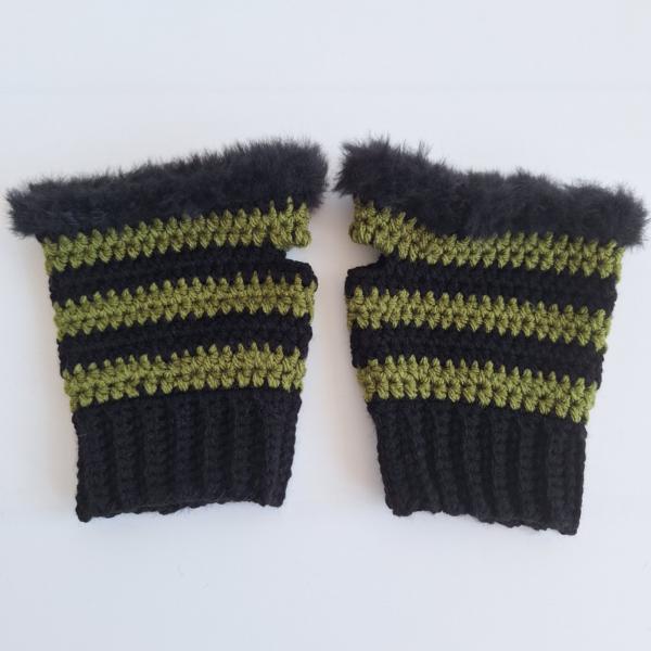 Gehaakte handschoenen - gehaakte vingerloze handschoenen | Zwart en donkergroen