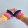 Thumbnail for Gehaakte handschoenen - gehaakte vingerloze handschoenen | Geel, koraaloranje, lavendel, paars en zwart