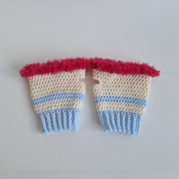 Gehaakte handschoenen - gehaakte vingerloze handschoenen | Lichtblauw, crème en knalroze