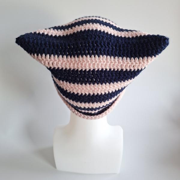 Gehaakte muts | Donkerblauw en lichtroze