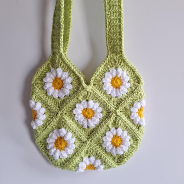 Gehaakte tas | Groene madeliefjes