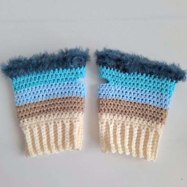 Gehaakte handschoenen - gehaakte vingerloze handschoenen | Crème, beige, lichtblauw, turquoise en denimblauw