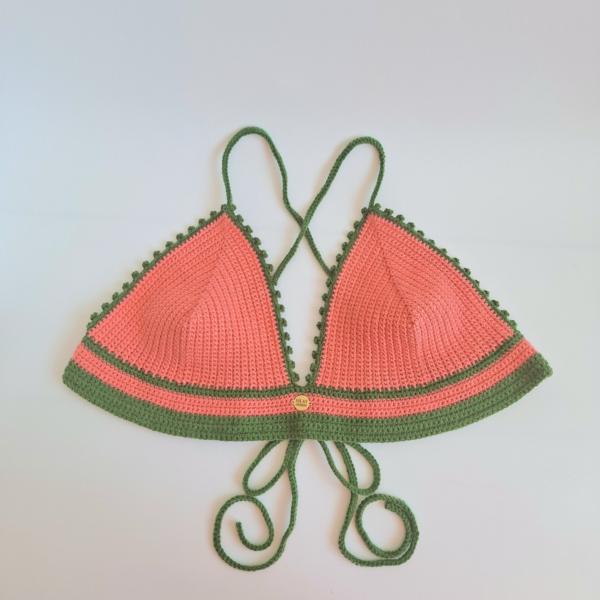 Gehaakt topje | Koraaloranje en groen