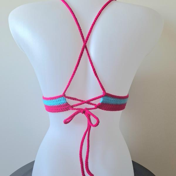 Gehaakt topje | Turquoise en knalroze