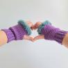 Thumbnail for Gehaakte handschoenen - gehaakte vingerloze handschoenen | Paars en petrol