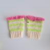 Thumbnail for Gehaakte handschoenen - gehaakte vingerloze handschoenen | Crème, limoengroen en Barbie roze