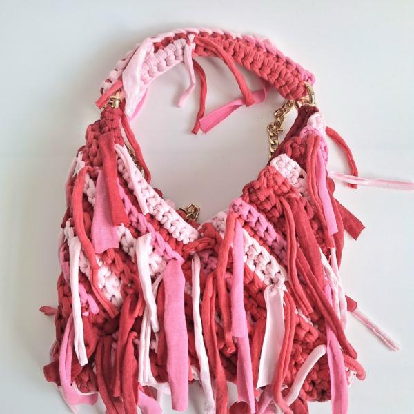 Gehaakte crossbody tas | Rood en roze