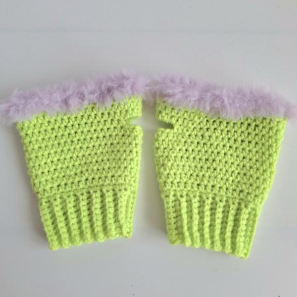 Gehaakte handschoenen - gehaakte vingerloze handschoenen | Limoengroen en lila