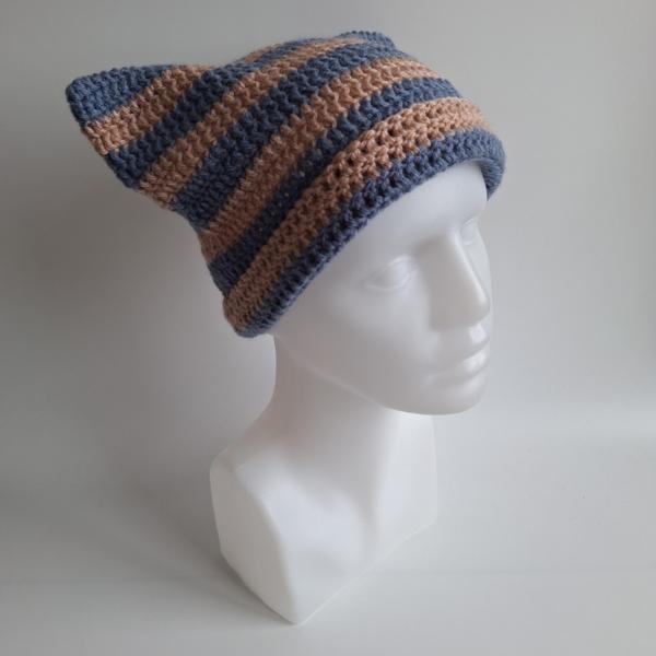 Gehaakte muts | Denimblauw en oudroze