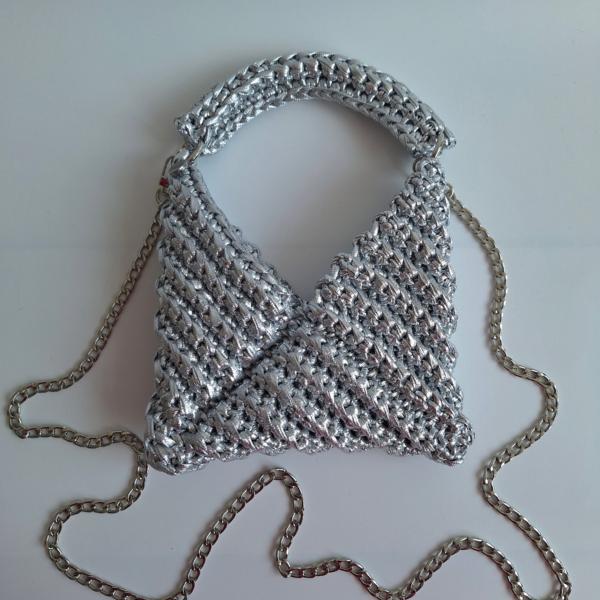 Gehaakte crossbody tas 'Metallic zilver'