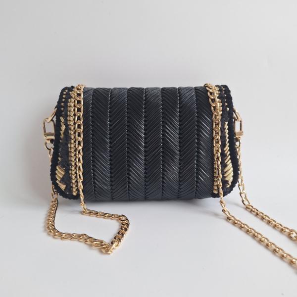 Geweven crossbody tas | Zwart en goud