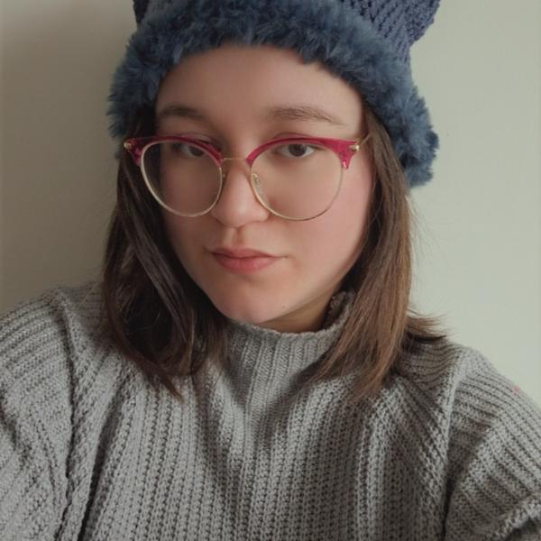 Gehaakte muts met imitatiebont | Denim Blauw