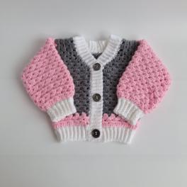 Gehaakt baby vestje | Roze, grijs en wit