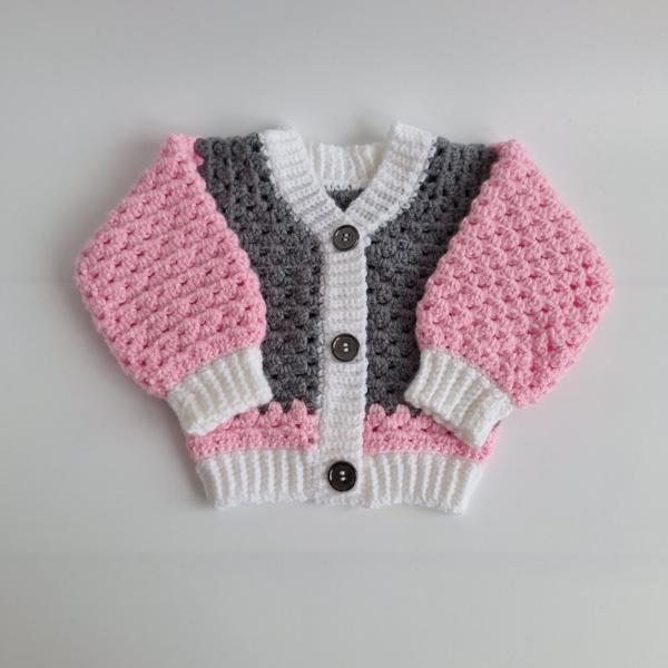 Gehaakt baby vestje | Roze, grijs en wit