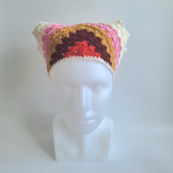 Gehaakte bandana | Rood, wijnrood, okergeel, roze en crème