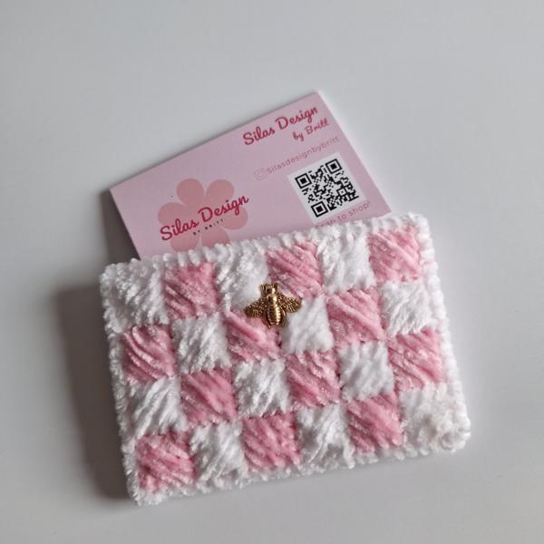 geweven pasjeshouder | Wit en lichtroze