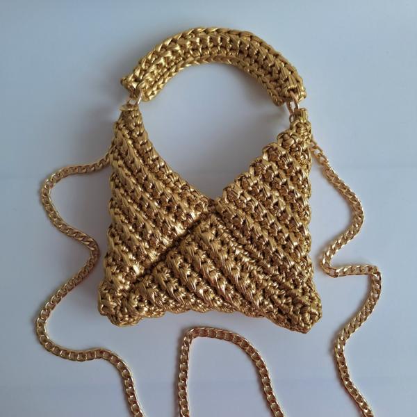 Gehaakte crossbody tas 'Metallic goud'