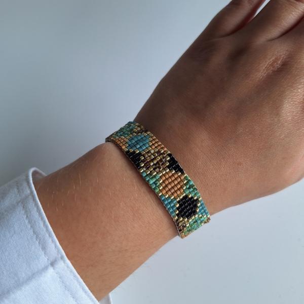 Geweven kralen armband 'Turquoise hexagon'