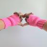Thumbnail for Gehaakte handschoenen - gehaakte vingerloze handschoenen | Neon roze en bruin gemêleerd