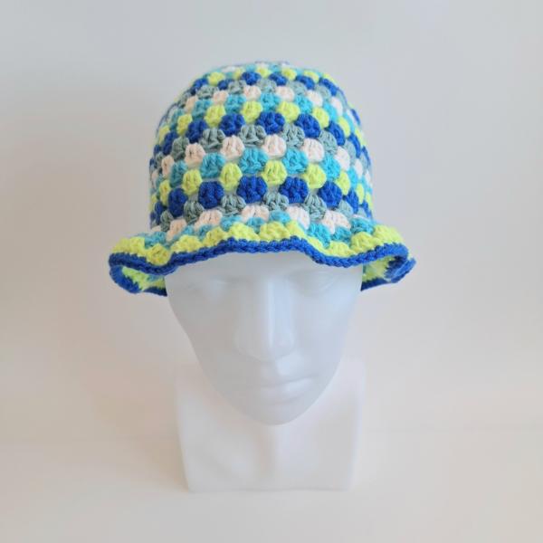 Gehaakte bucket hat | Crème, turquoise, limegroen, kobaltblauw en teal
