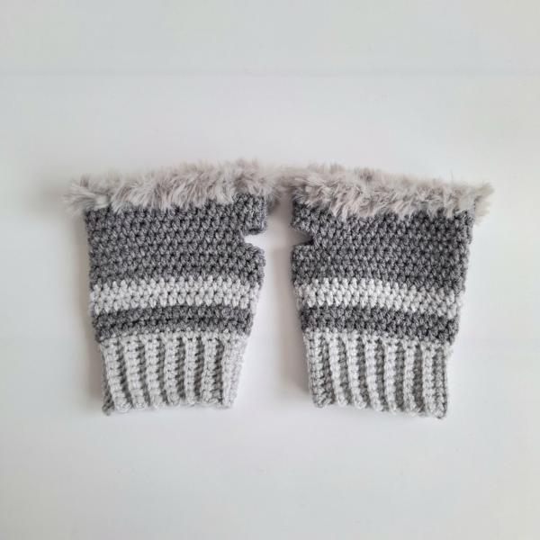 Gehaakte handschoenen - gehaakte vingerloze handschoenen | Donkergrijs en lichtgrijs