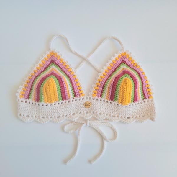 Gehaakt topje | Crème, geel, groen, fuchsia en lichtroze