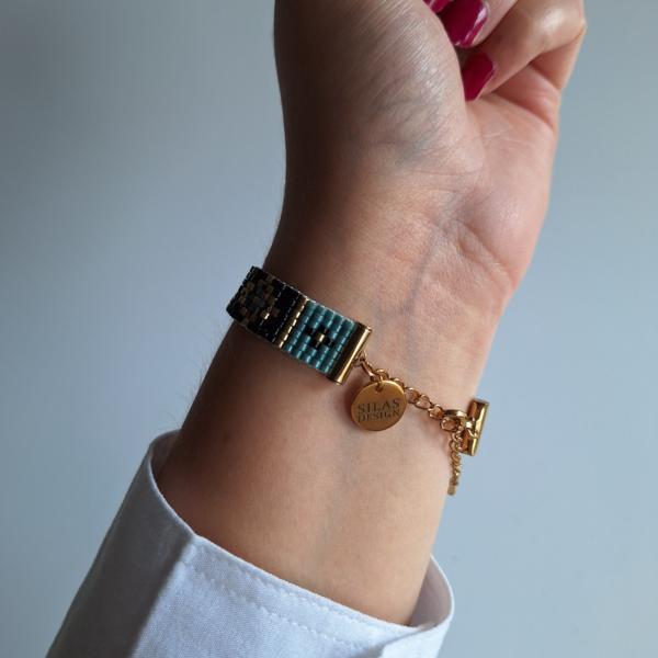 Geweven kralen armband | Turquoise glas-in-lood