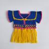 Thumbnail for Gehaakt baby vestje | Blauw, roze en geel met gele franjes