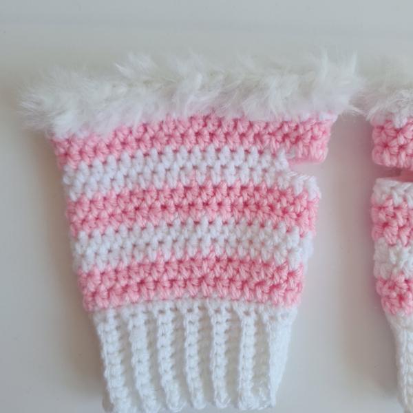 Gehaakte handschoenen - gehaakte vingerloze handschoenen | Wit en lichtroze