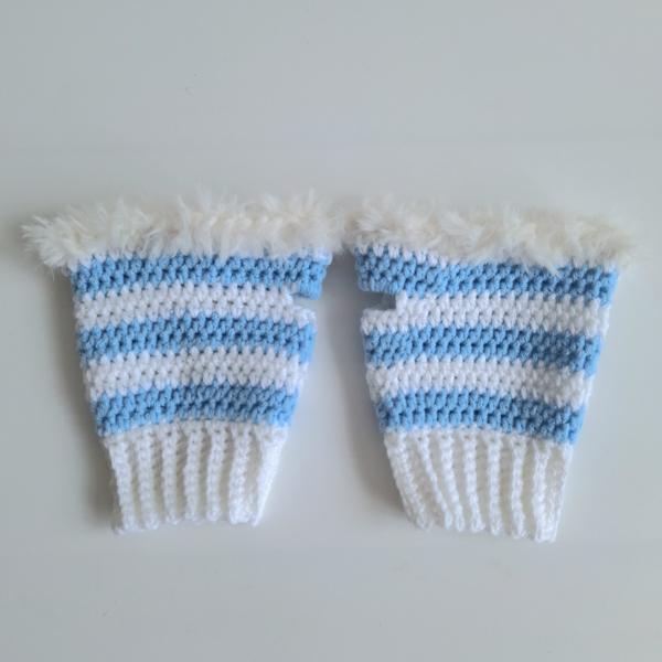 Gehaakte handschoenen - gehaakte vingerloze handschoenen | Wit en lichtblauw