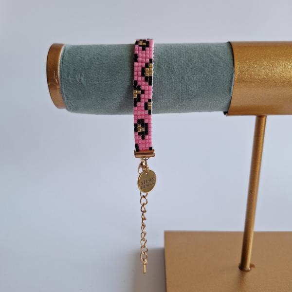 geweven kralen armband | Knalroze luipaard