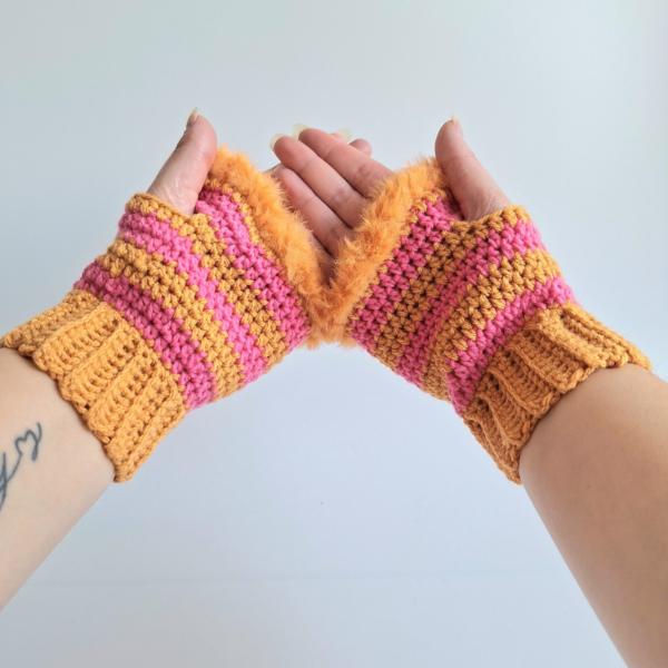 Gehaakte handschoenen - gehaakte vingerloze handschoenen | Oranje en roze