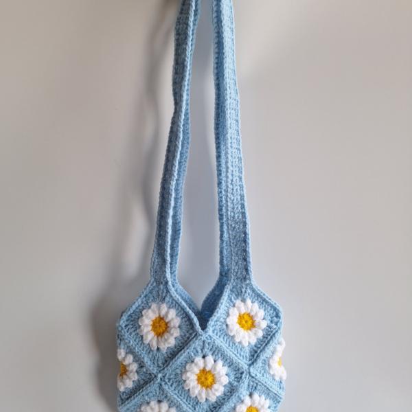 Gehaakte tas | Blauwe madeliefjes